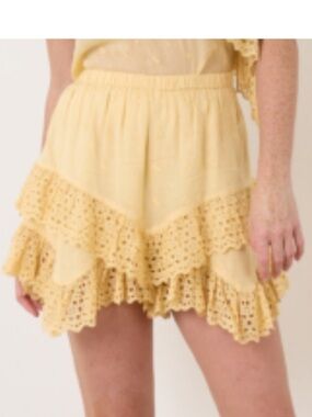 New Boho Mustard Yellow Ruffle Eyelet Shorts